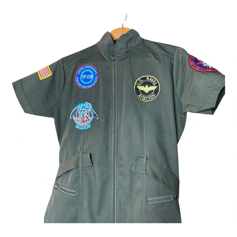 Olive Green Military-Inspired Dress Top Gun - Picture 3 of 13